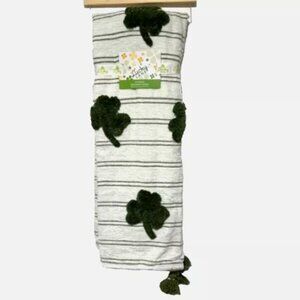 Lucky Lane Tufted Green Shamrocks Chenille Throw Blanket Clover St Patricks Day